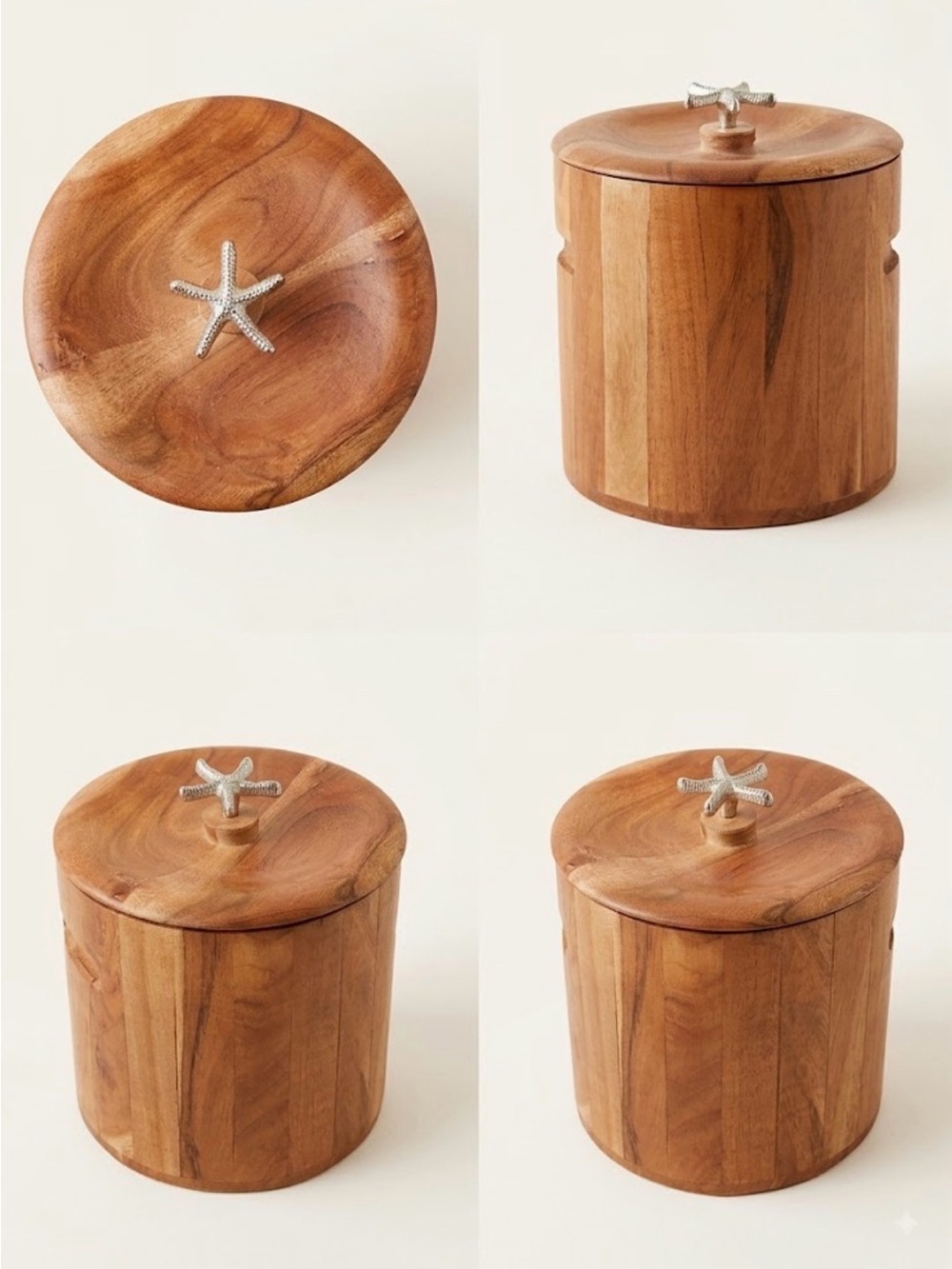 Wooden Canister with Starfish Knob - Natural Brown